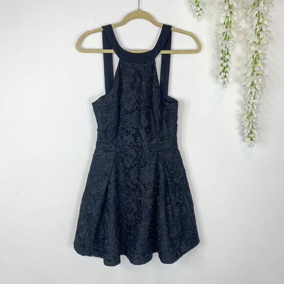 KEEPSAKE THE LABEL backless black lace dress halter neckline fit & flare skater - Picture 1 of 5